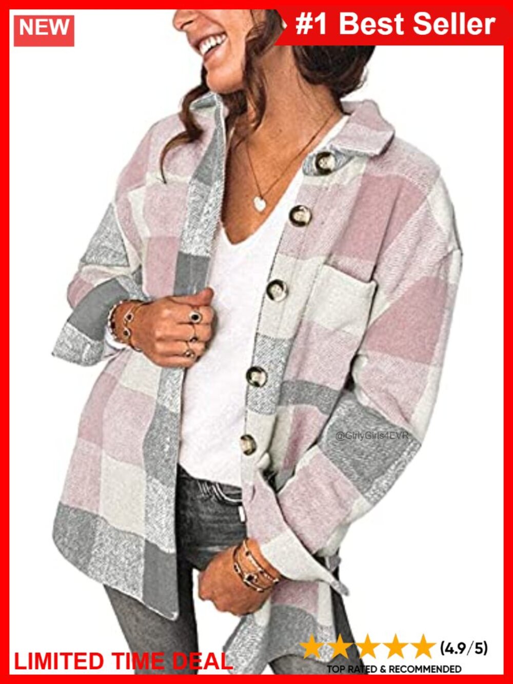 Women's Brushed Plaid Button Down Shacket Long Sleeve Flannel Jacket